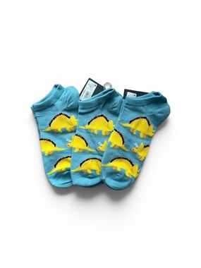 Blue Ankle Socks with Yellow Dinosaur Print